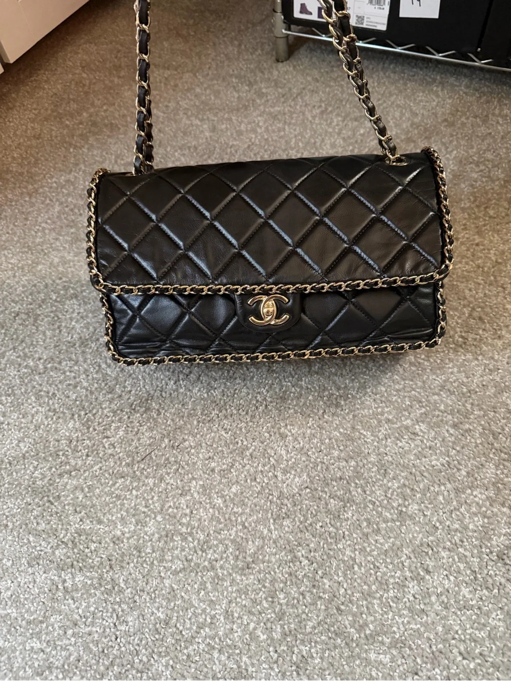 CHANEL Black Quilted Leather Shoulder Bag with Gold Hardware